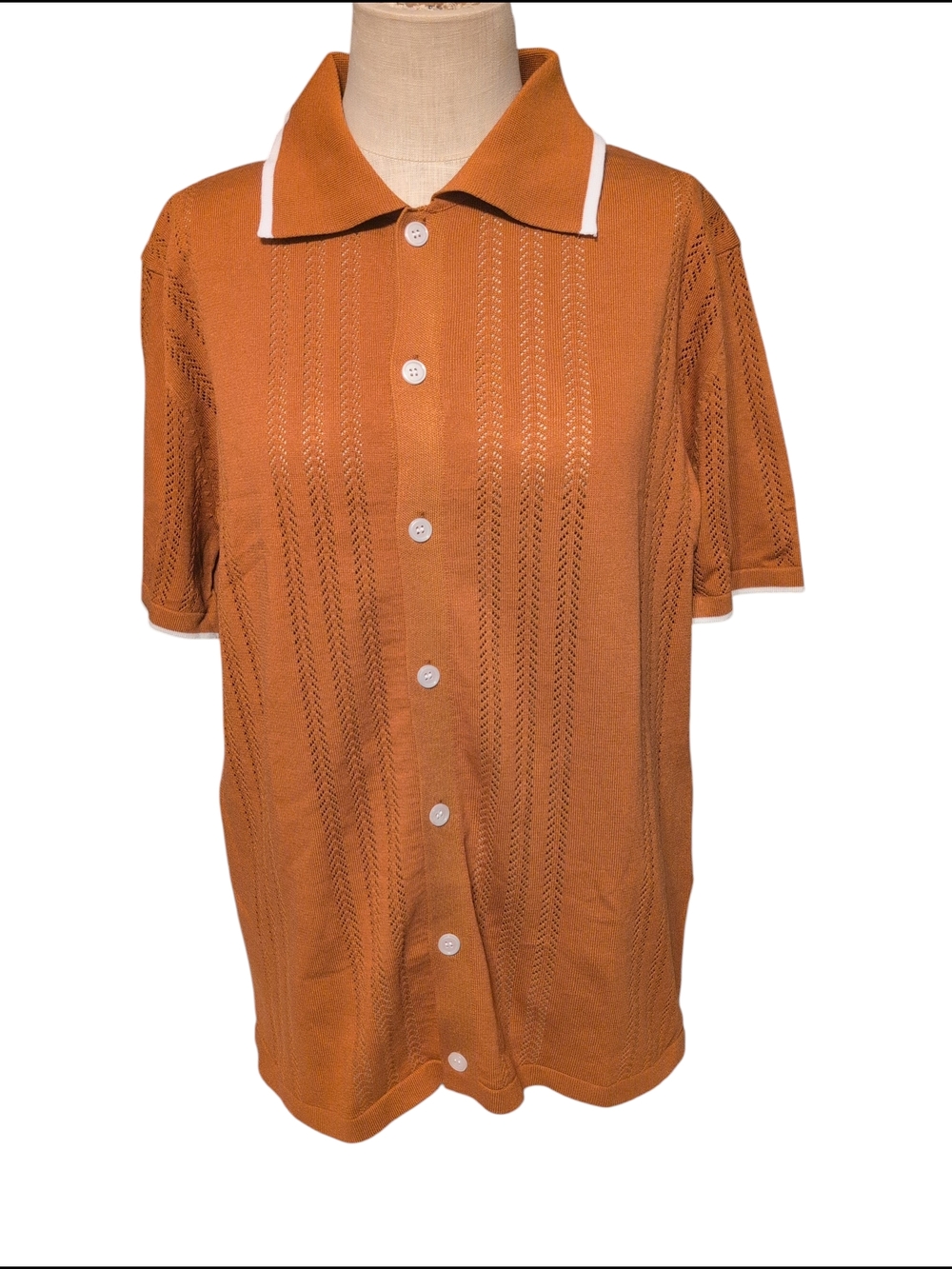 Nwt Letsee Men's Short-Sleeve Button Polo in Rust Casual Dress Travel Large